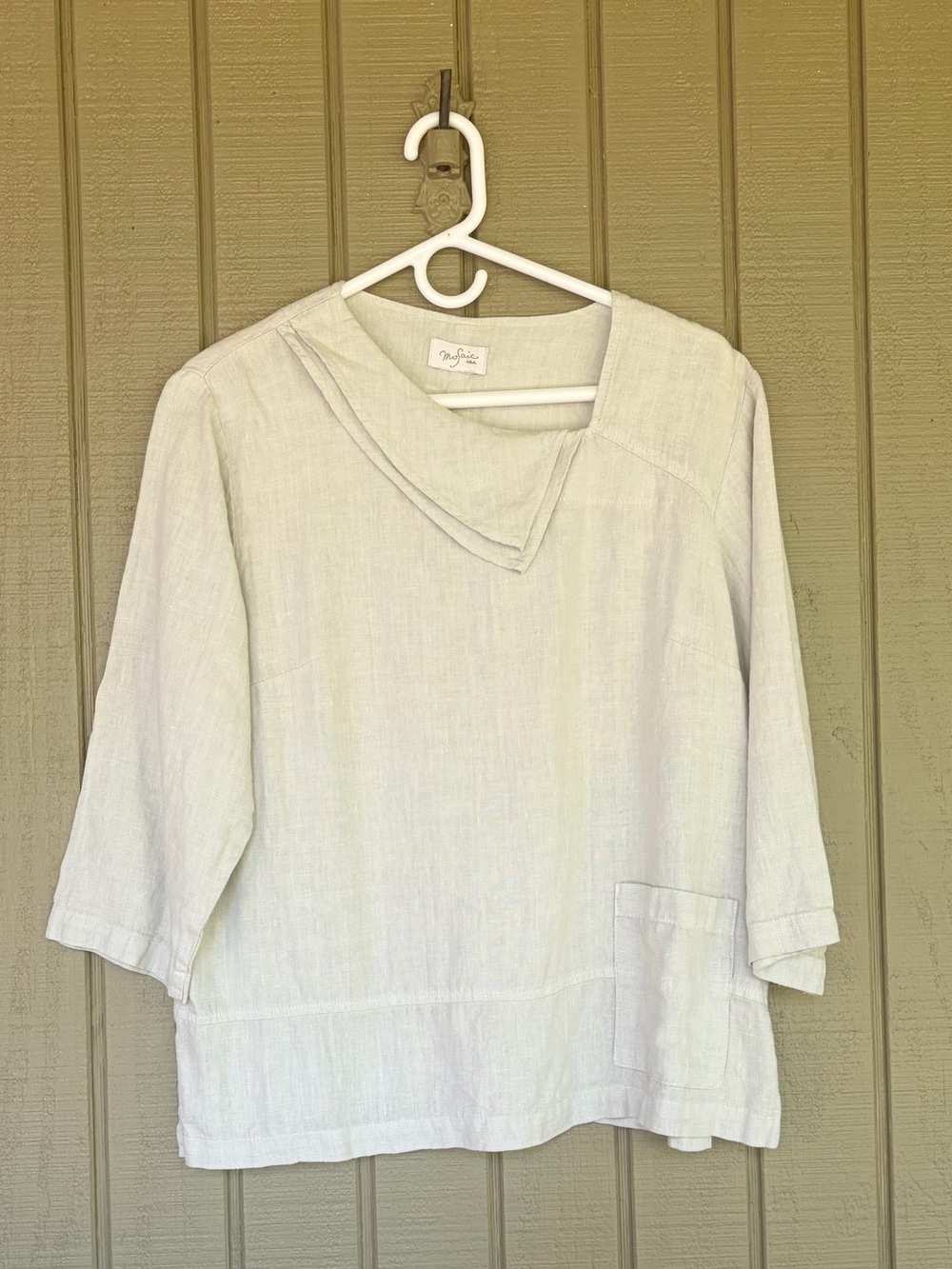 Mosaic USA Linen Tunic Top Small Mint Green Blue Artsy Lagenlook Asymmetrical